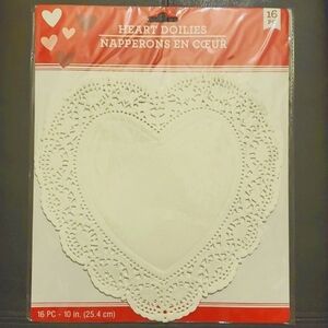 10 Inch- 16 Count Heart Shaped White Doilies- NEW